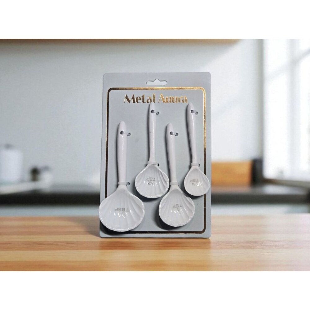 New White Beach Nautical Ceramic Sea Shell Shaped Measuring Spoons Birthday Gift